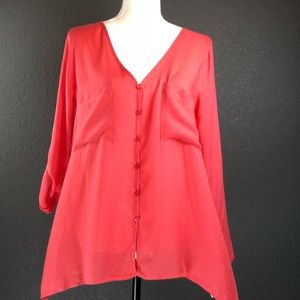 Bobeau Deep Coral Blouse Sz M NWT